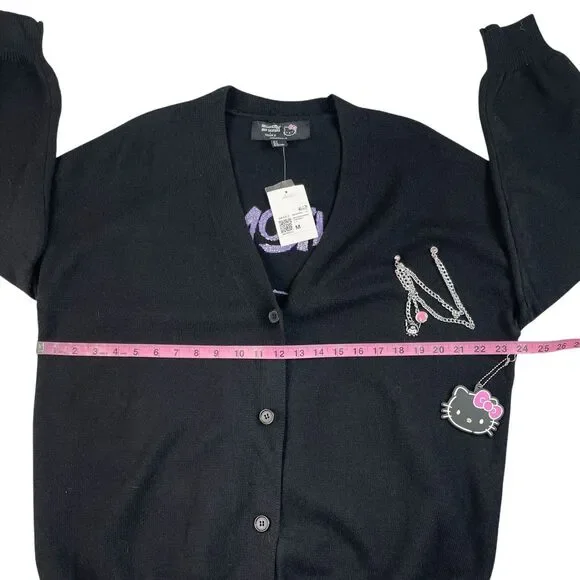 Hello Kitty Kuromi Cardigan Medium Black Graphic Button Up Sweater Forever 21 - Picture 7 of 10